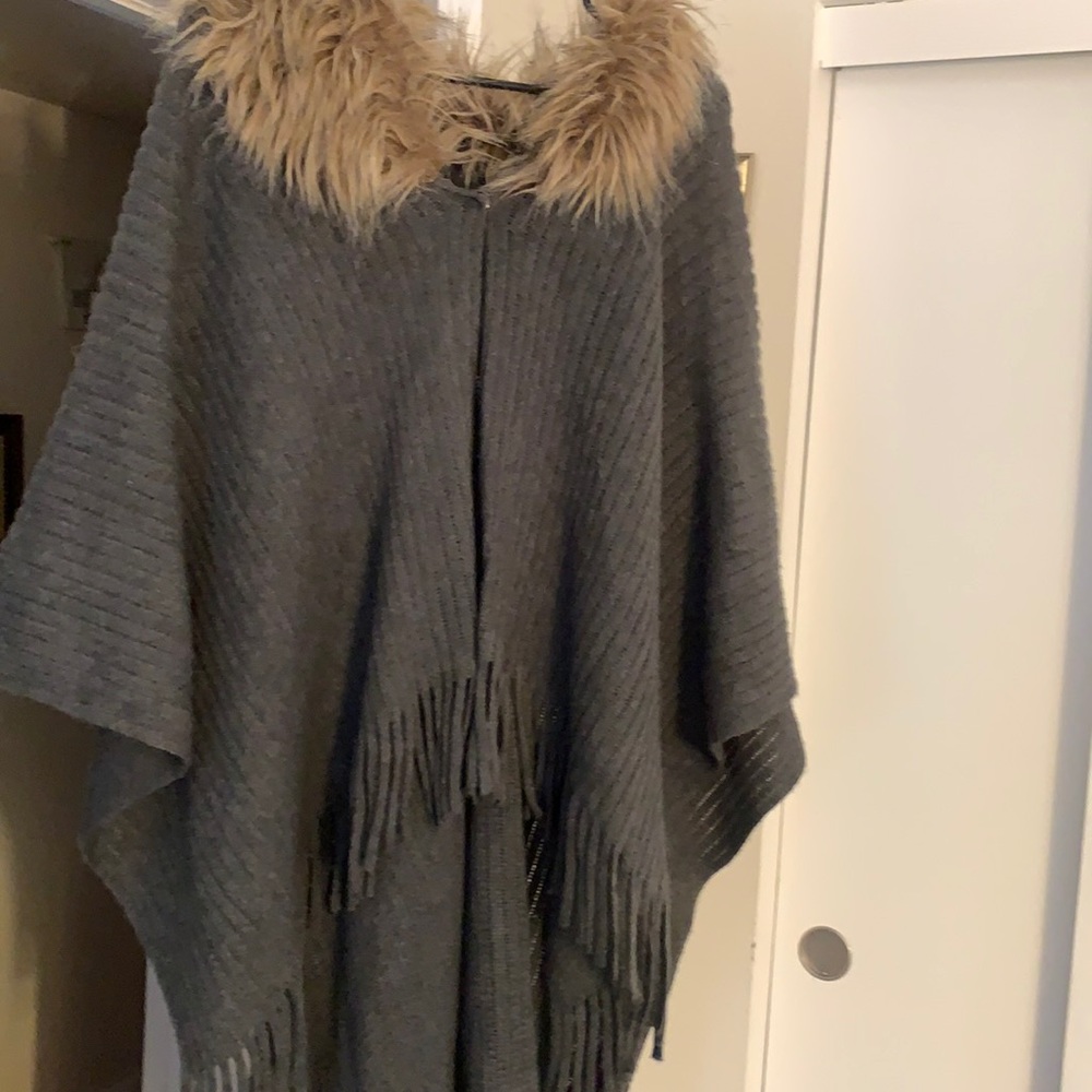 Grey Wrap with Faux Fur